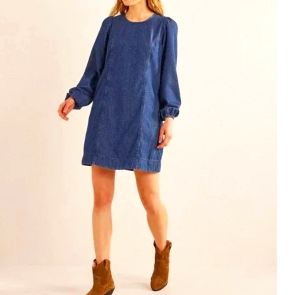 NWT Boden Denim Blouson Shift Dress Women's Size 14